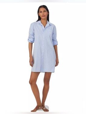 NWT Lauren Ralph Lauren Women’s Sleepshirt in a blue/white stripe pattern.